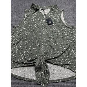 Adrianna Papell Shirt Womens‎ Large Sleeveless Knit V Neck Tie Front Printed